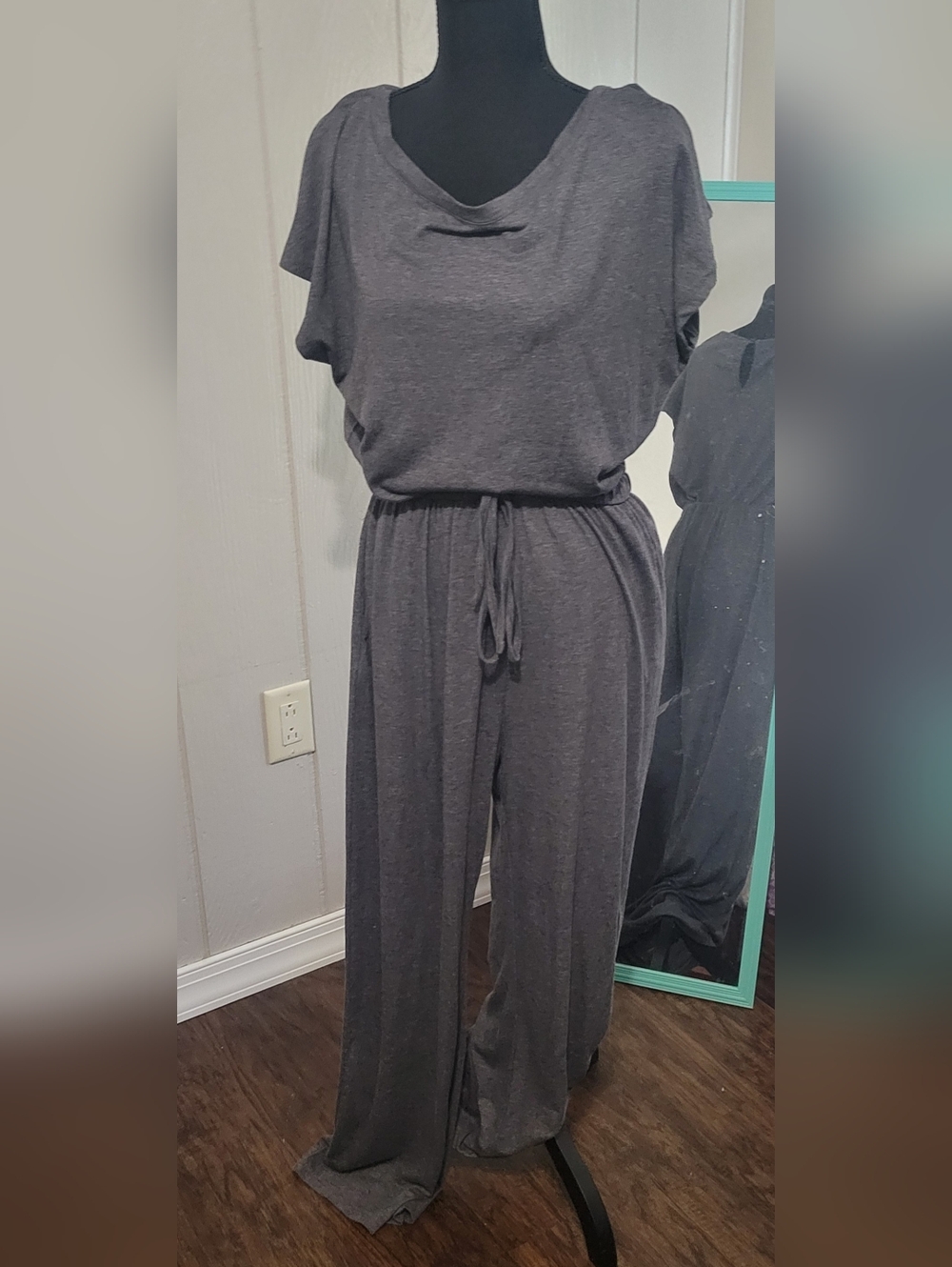Women's Charcoal Drawstring Wide-Leg Jumpsuit